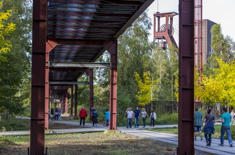 Die Halden, Schienenwege und Freiflächen zwischen den Schachtanlagen sind heute der ZOLLVEREIN® Park, der Bestandteil des Emscher Landschaftsparks (ELP) ist. 

Auf der Grundlage des Masterplans „Industrielandschaft Zollverein“, den 2003 die Agentur Agence Ter unter Leitung von Prof. Henri Bava erstellt hat, wandelte ein interdisziplinäres Team aus Landschaftsarchitekten, Künstlern und Designern die ehemalige Industriebrache um. 

Neben dem Orientierungs-, Beleuchtungs- und Wegekonzept  bieten  Bänke, Pavillons, Spielorte und Aussichtsplattformen den Besuchern Aufenthalts- und Erholungsqualität. Der ursprüngliche Charakter des ehemals industriell genutzten Geländes bleibt erhalten: Überall wachsen typische postindustrielle Pflanzen wie Birken, Robinien und Sommerflieder. 

Die Mannschaftsbrücke führte von der Schachtanlage 1/2/8 zur Schachtanlage XII und war der Verbindungsweg für die Bergleute. Ein Passieren zu ebener Erde war aufgrund des Zugverkehrs nicht möglich.

Areal A [Schacht XII]