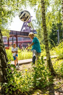 Im Zollverein Park kann von Frühjahr bis Herbst Soccer-Golf gespielt werden – eine Mischung aus Fußball und Golf für die ganze Familie. 

Der Zollverein Park ein einzigartiges Beispiel für eine neue Art von Landschaft, die sich durch eine besondere Verbindung von Denkmal, Ökologie und Gartenkunst auf einer ehemaligen Industriefläche auszeichnet. Seit 2006 wird diese besondere Verbindung von Natur und Industriearchitektur auf dem UNESCO-Welterbe gepflegt.

Areal A [Schacht XII], Areal B [Schacht 1/2/8] und Areal C [Kokerei]

Das 55 Meter hohe Doppelbock-Fördergerüst [A1] ist das Wahrzeichen des UNESCO-Welterbe Zollverein, der Stadt Essen und des gesamten Ruhrgebiets.

Areal A [Schacht XII], Fördergerüst [A1]